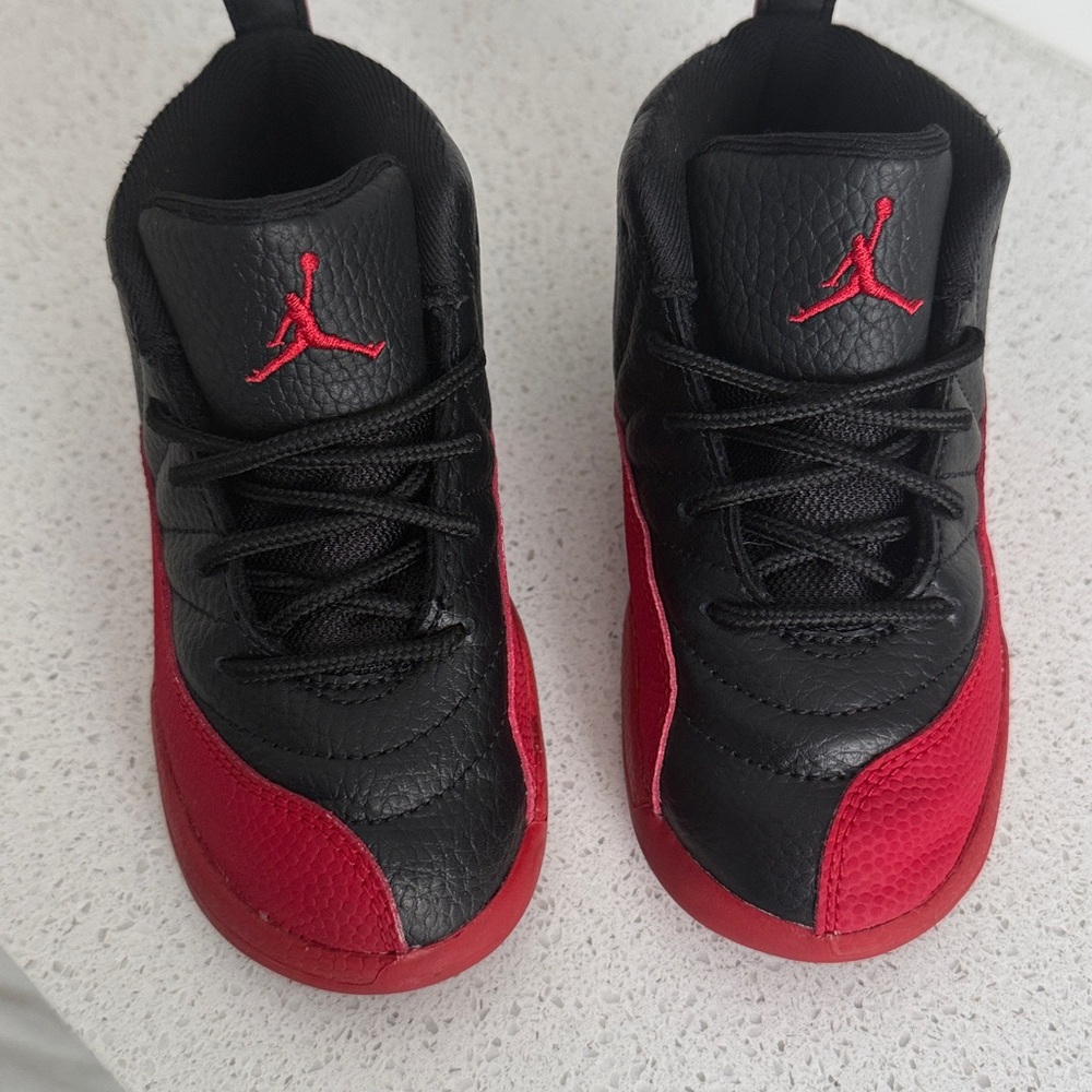 Nike Jordan 12 Retro (TD) Black and Red Jordan Basketball Shoes 9T - Picture 2 of 10